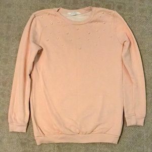 Light Pink Pearl Design Long Sleeve Sweater